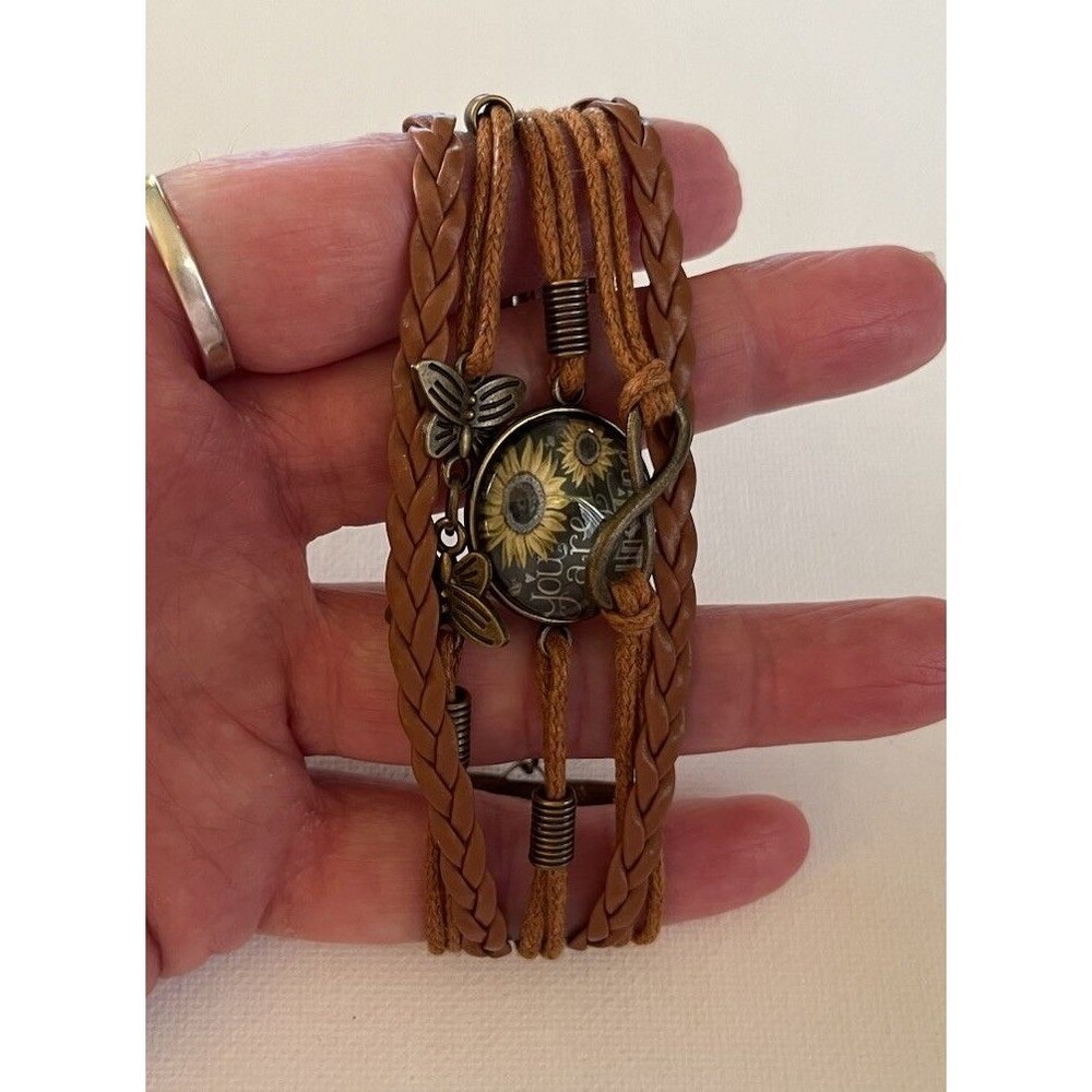 Sunflower Leather Bracelet You Are My Sunshine Boho Cottagecore Style